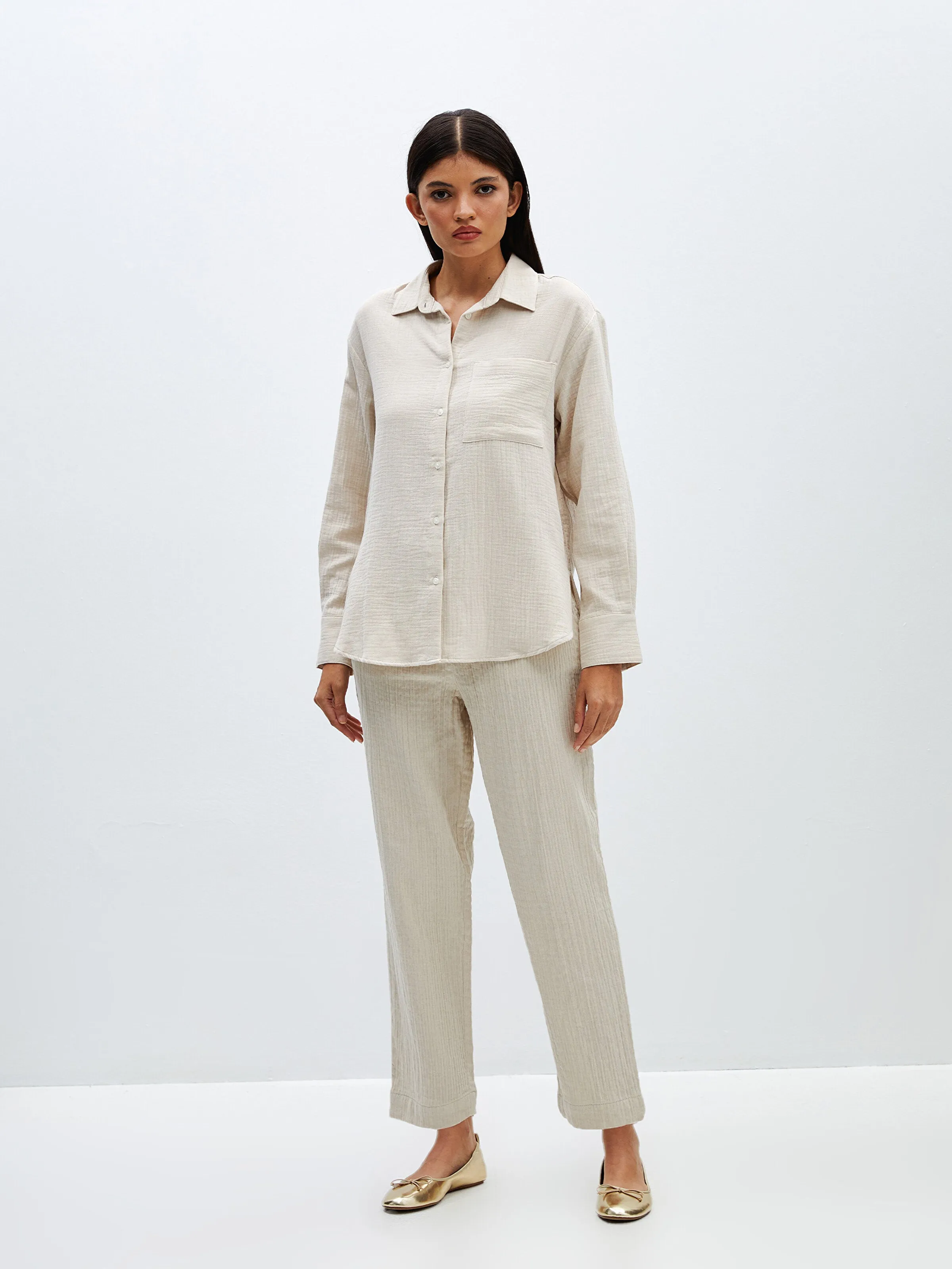 Elastic Waist Comfortable Fit Muslin Women Trousers
