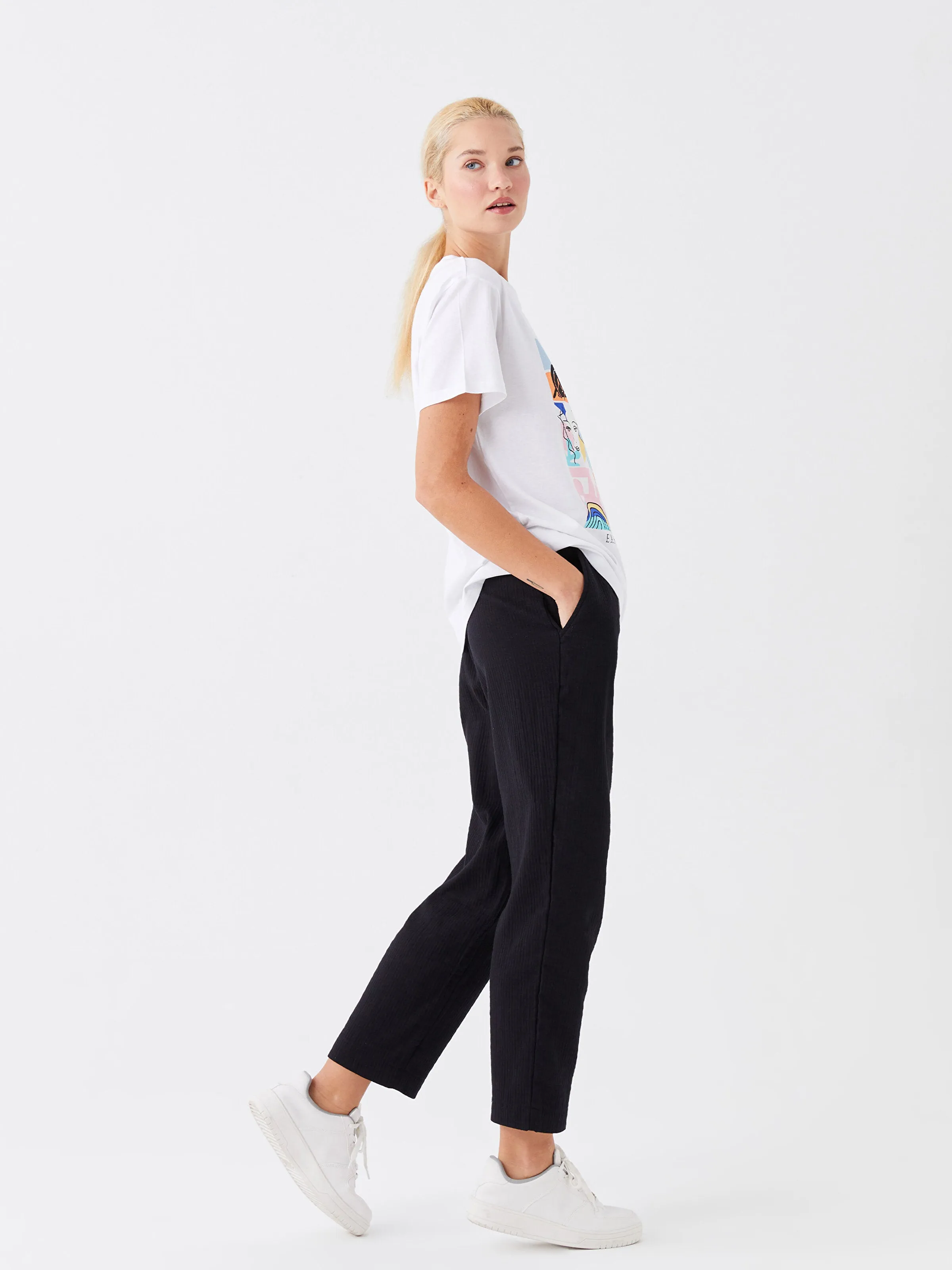 Elastic Waist Comfortable Fit Muslin Women Trousers