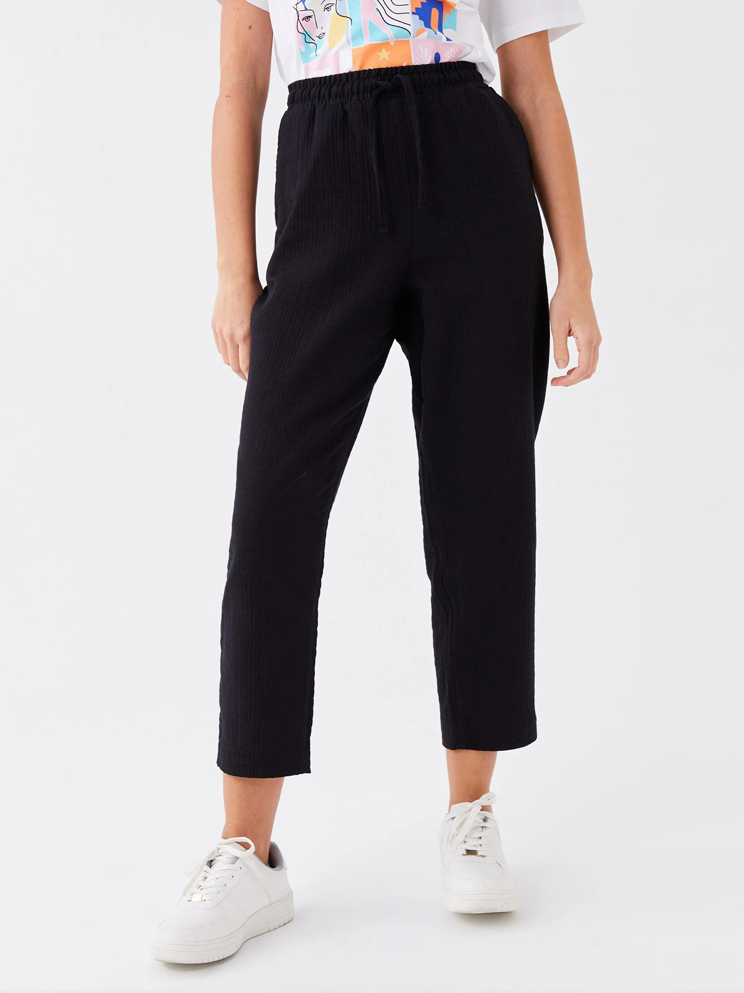 Elastic Waist Comfortable Fit Muslin Women Trousers