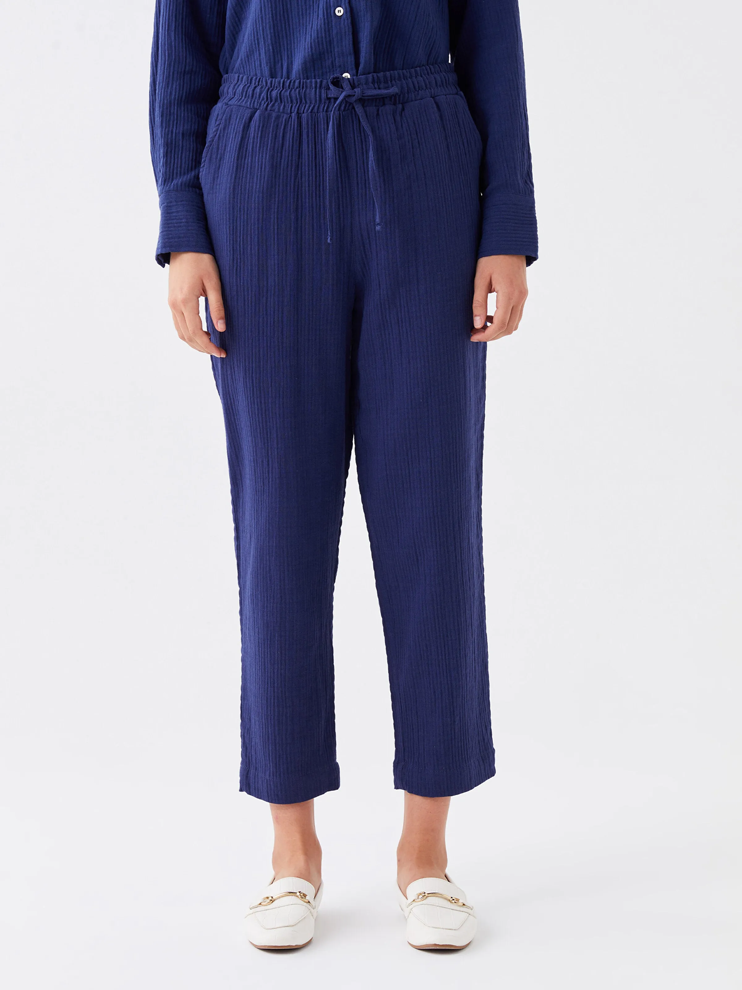 Elastic Waist Comfortable Fit Muslin Women Trousers