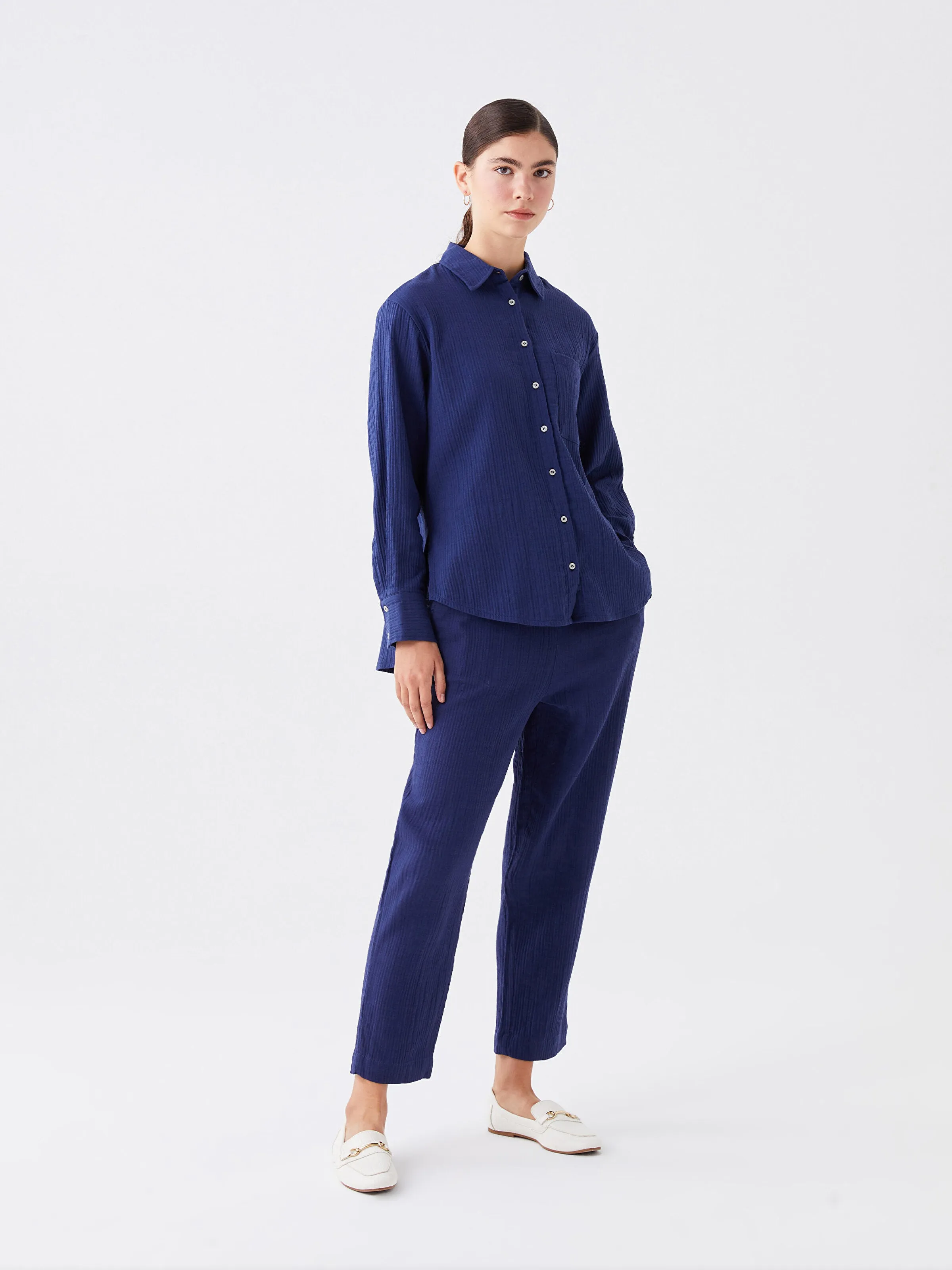 Elastic Waist Comfortable Fit Muslin Women Trousers