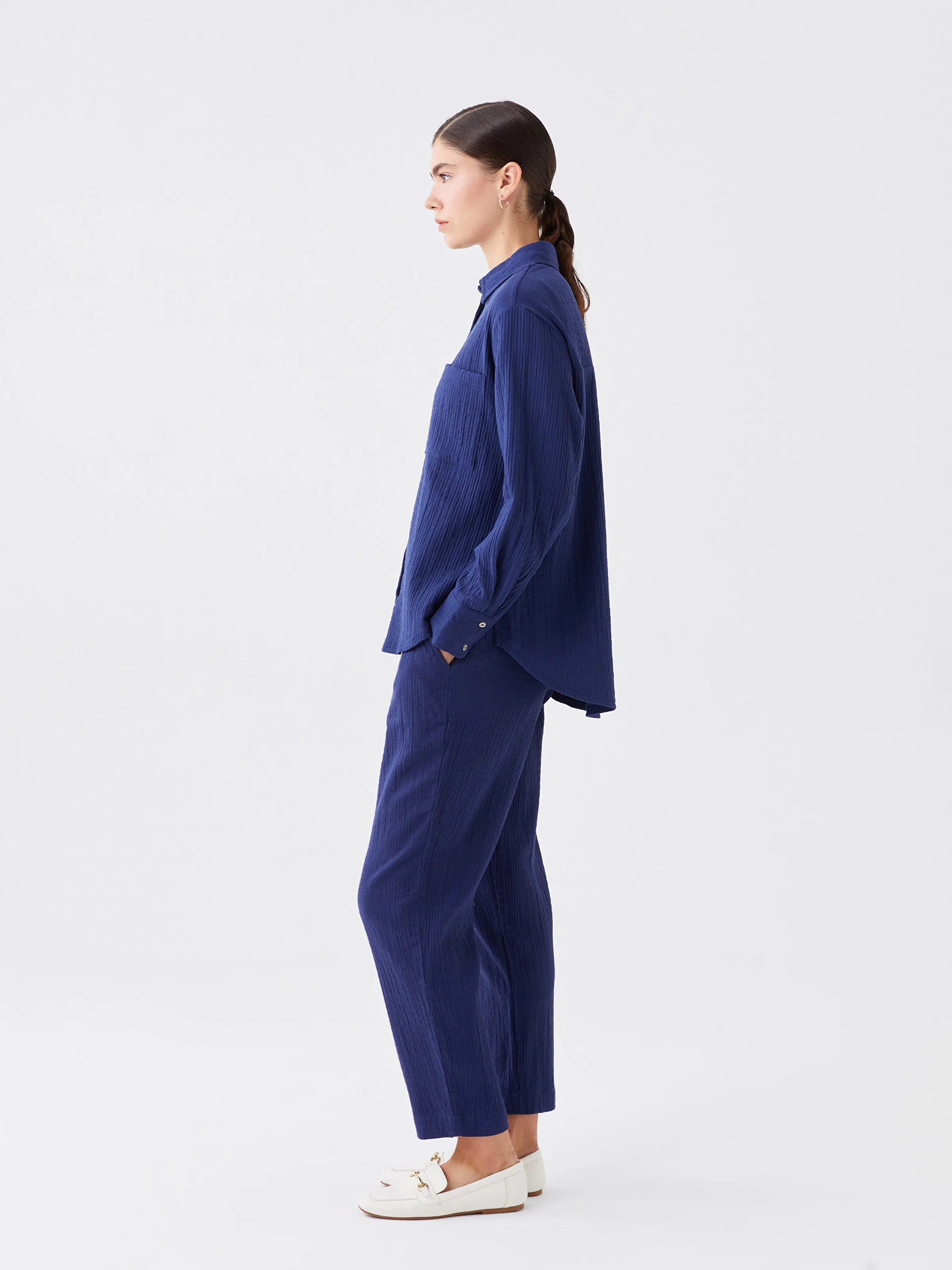Elastic Waist Comfortable Fit Muslin Women Trousers