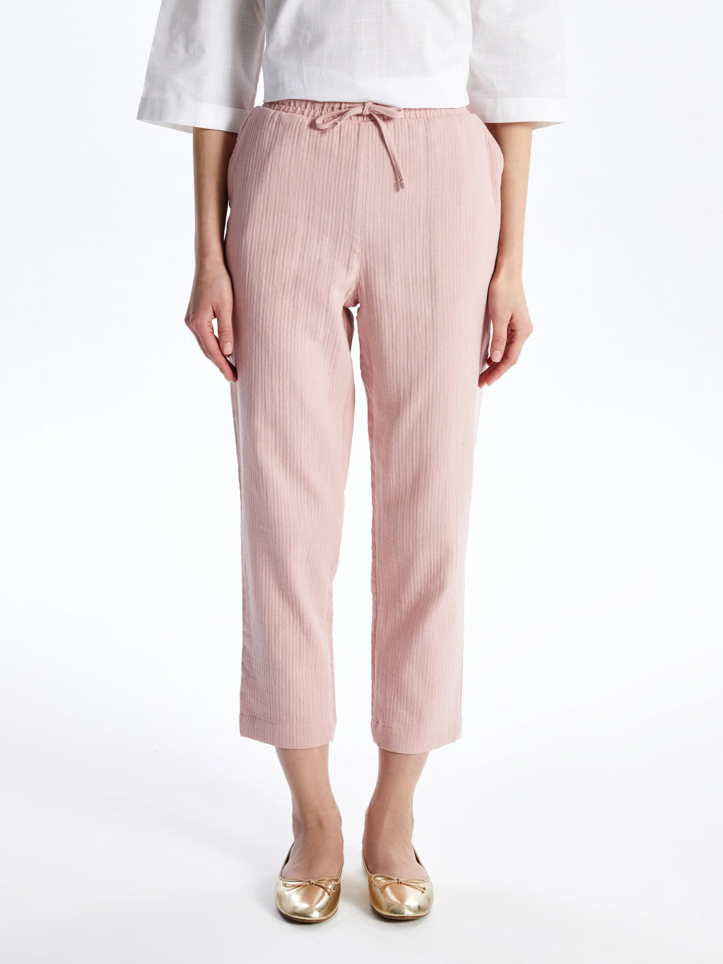Elastic Waist Comfortable Fit Muslin Women Trousers