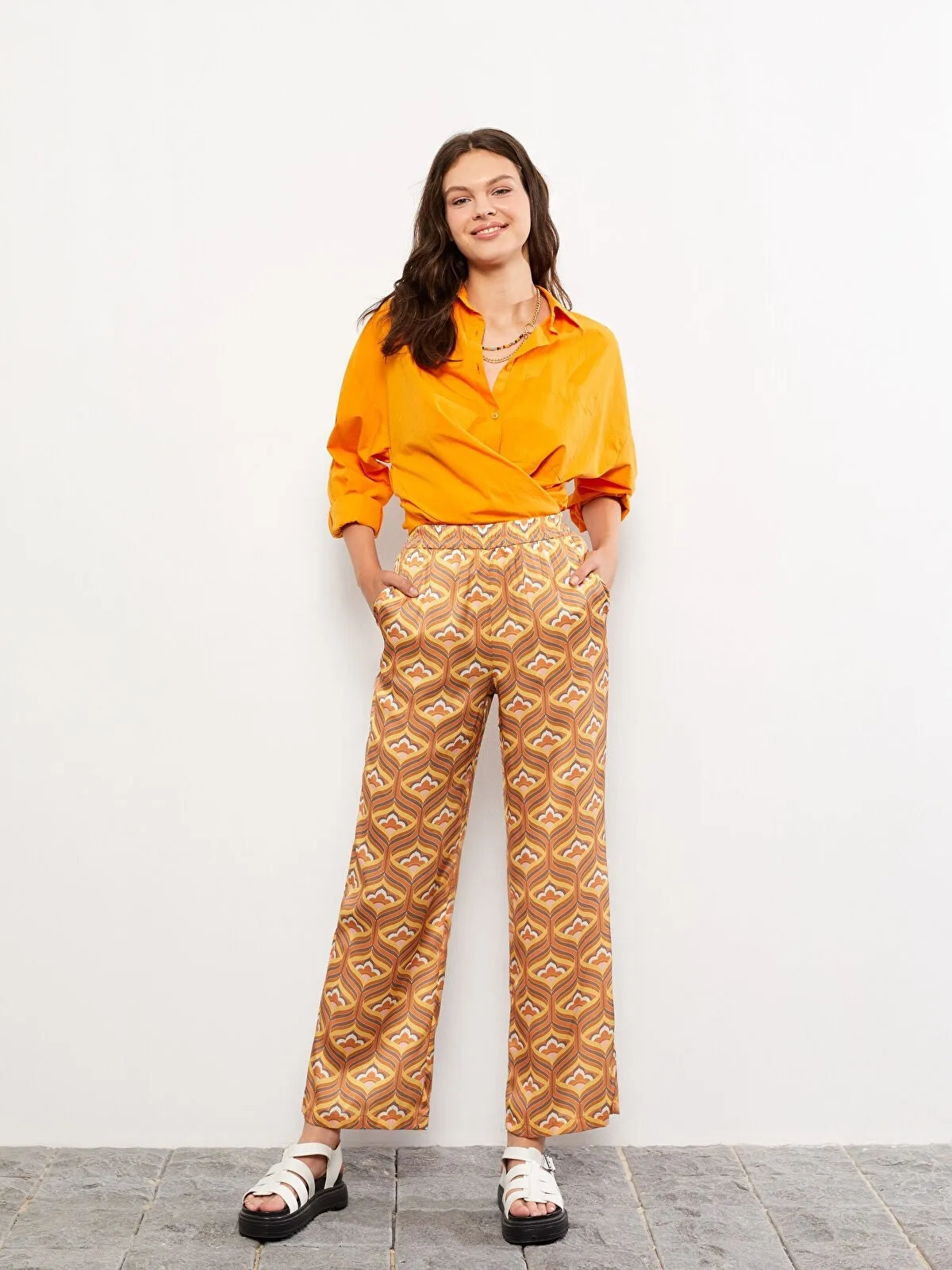 Elastic Waist Comfortable Pattern Patterned Women Trousers