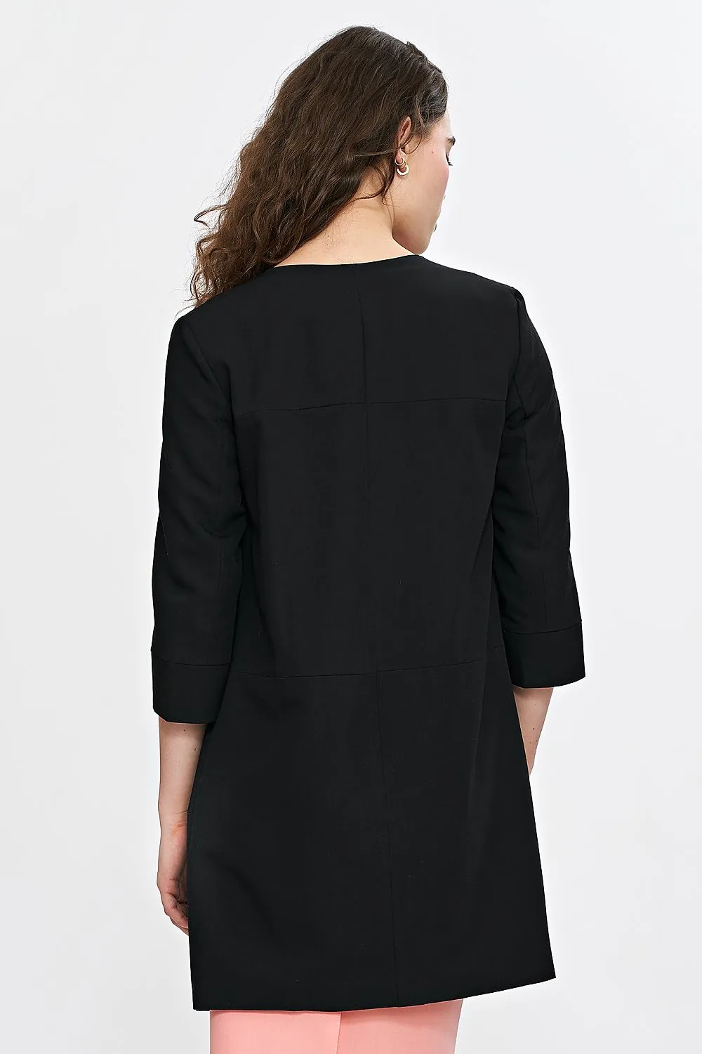 Elegance Round-Neck Blazer with Shoulder Pads