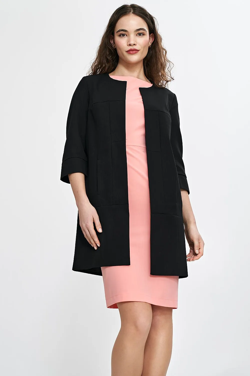 Elegance Round-Neck Blazer with Shoulder Pads