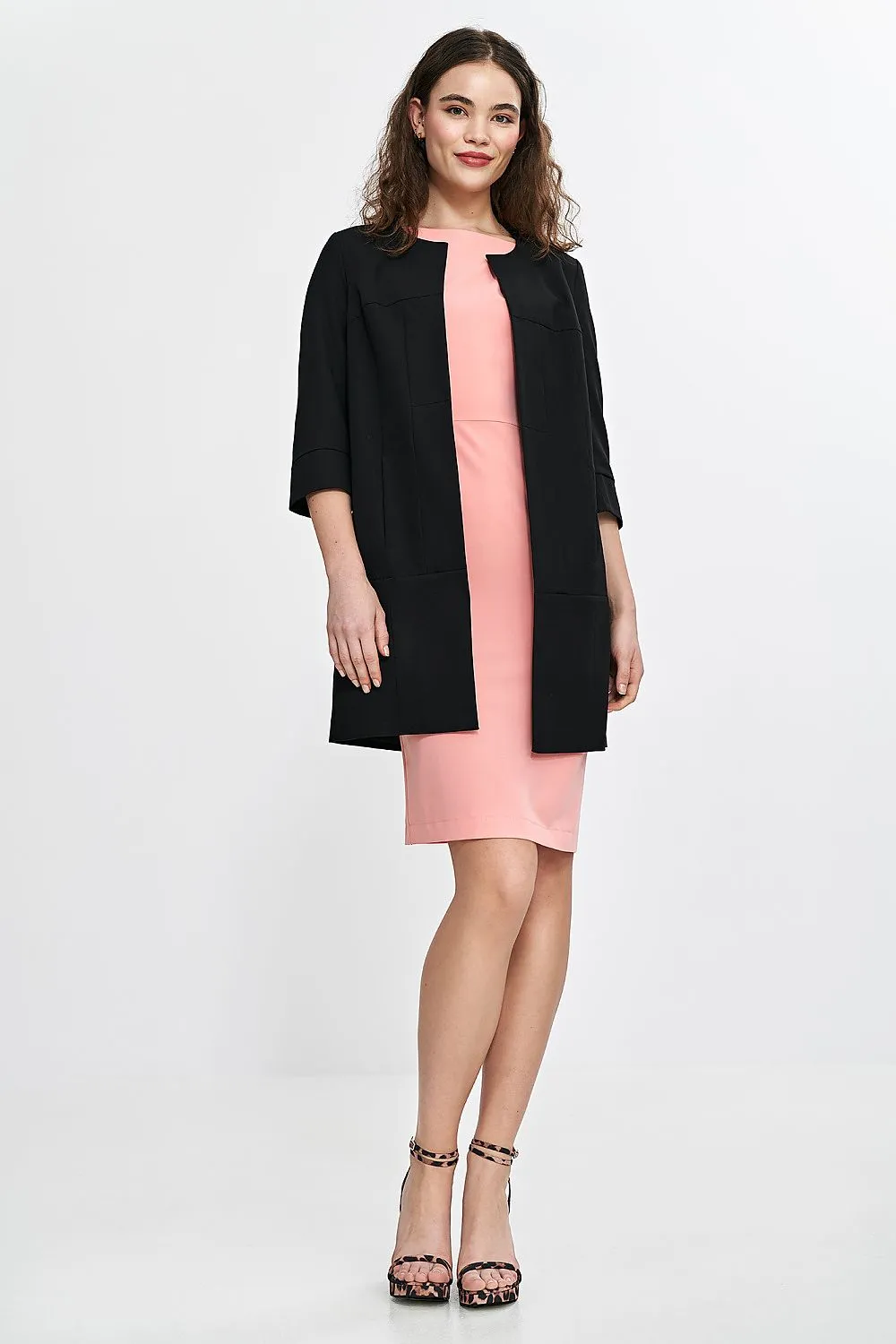 Elegance Round-Neck Blazer with Shoulder Pads