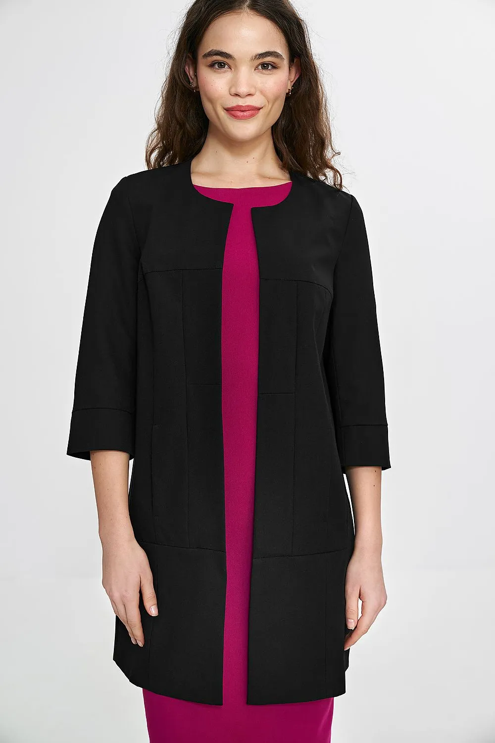 Elegance Round-Neck Blazer with Shoulder Pads