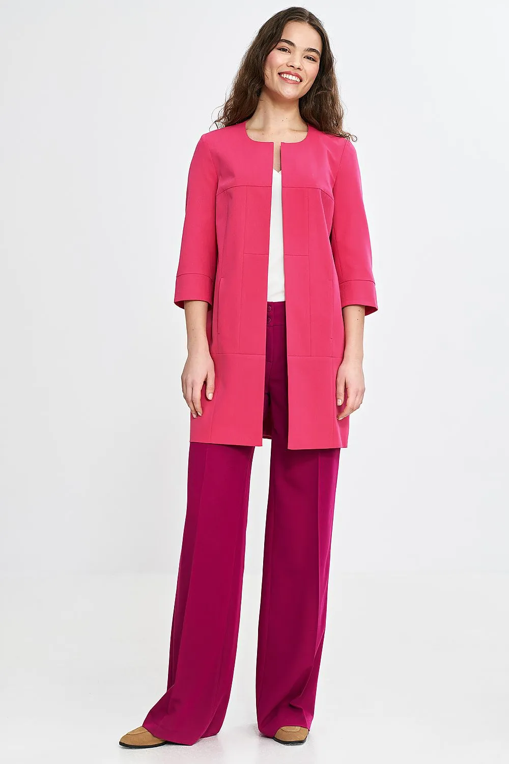 Elegance Round-Neck Blazer with Shoulder Pads