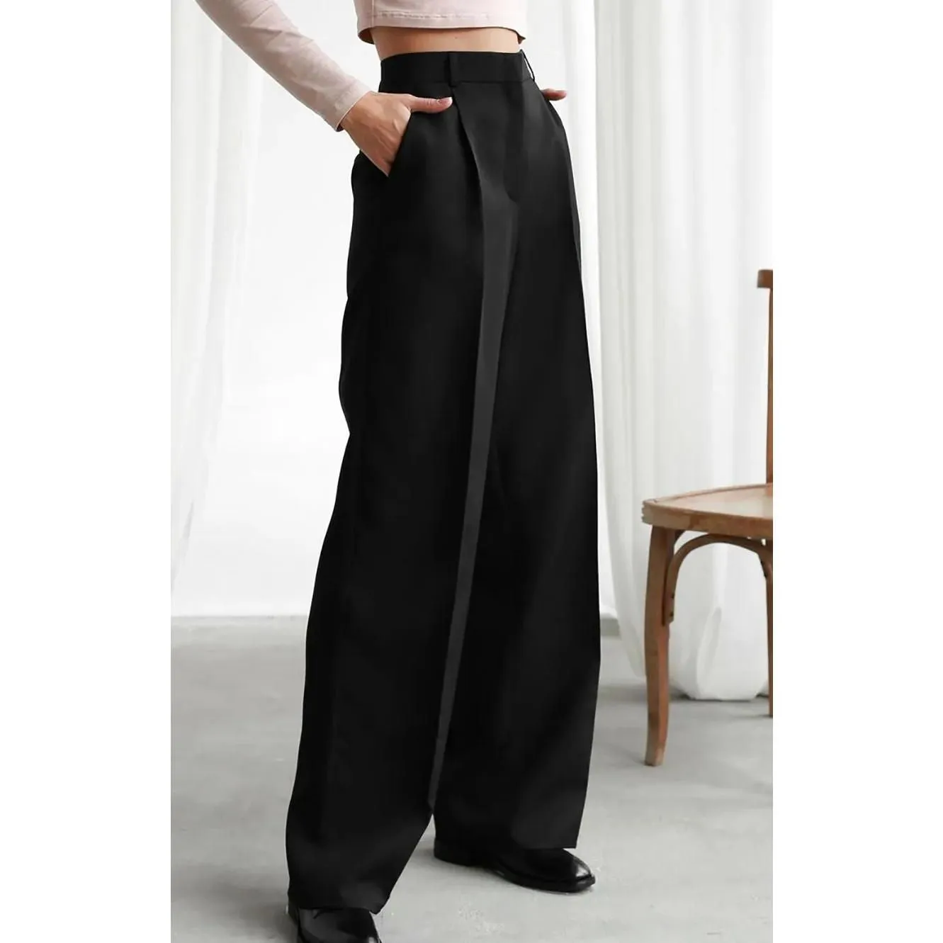 Elegant High-Waist Wide-Leg Palazzo Trousers for Women