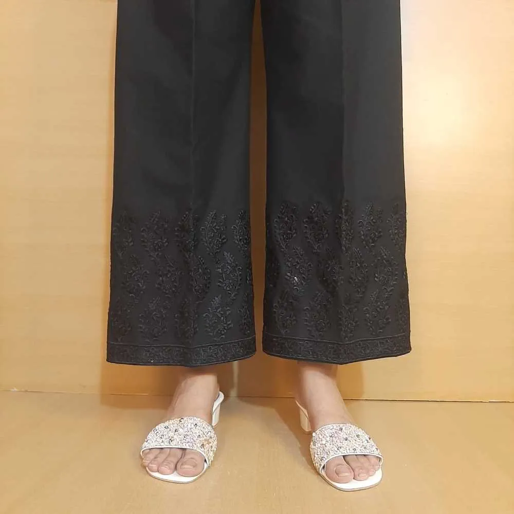 Embroided – Cotton Plazzo – Black – ZT463