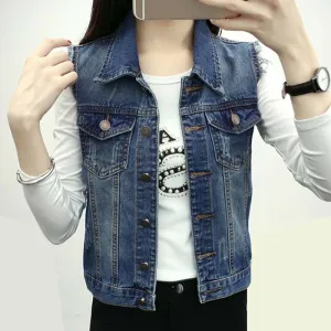 Fashion Women's Sleeveless Blazer Vest Streetwear Style Colete Jeans Slim Plus Size Denim Vest