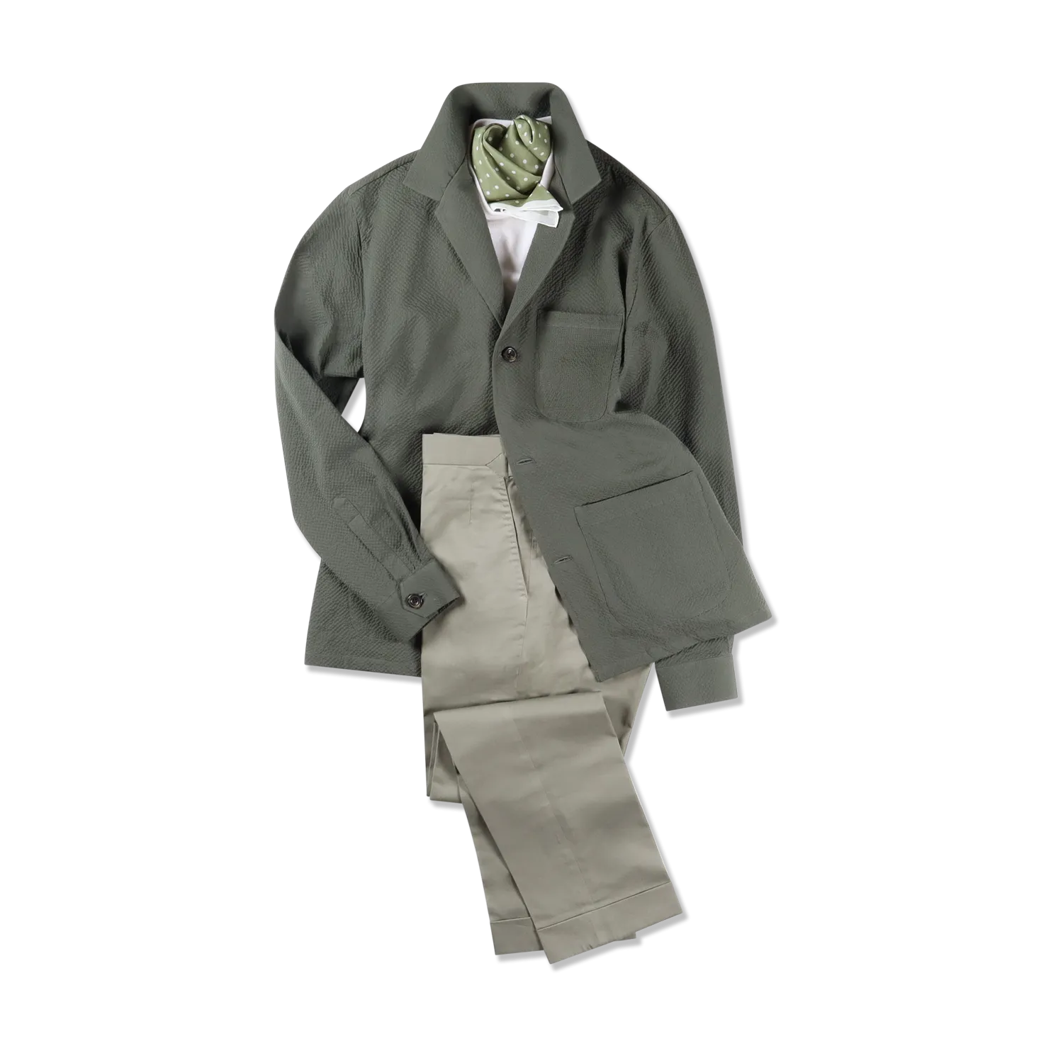 Flat Front Trouser in Green Stretch Cotton