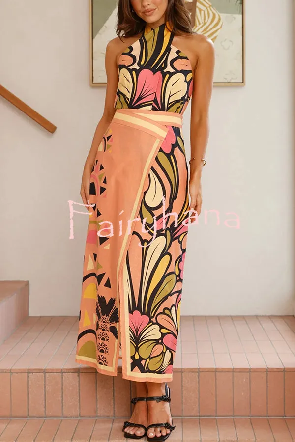 Floral Print Sexy Slit Holiday Midi Skirt