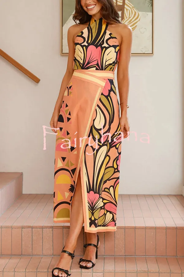 Floral Print Sexy Slit Holiday Midi Skirt