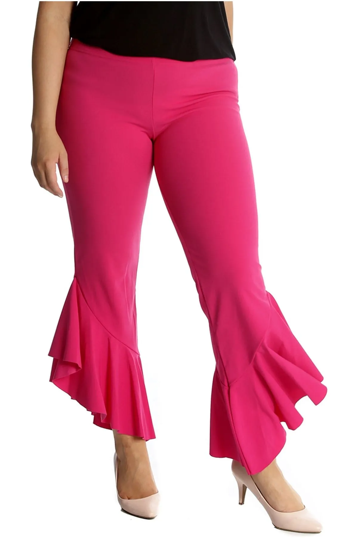 Frill Asymmetric Hem Plain Trousers