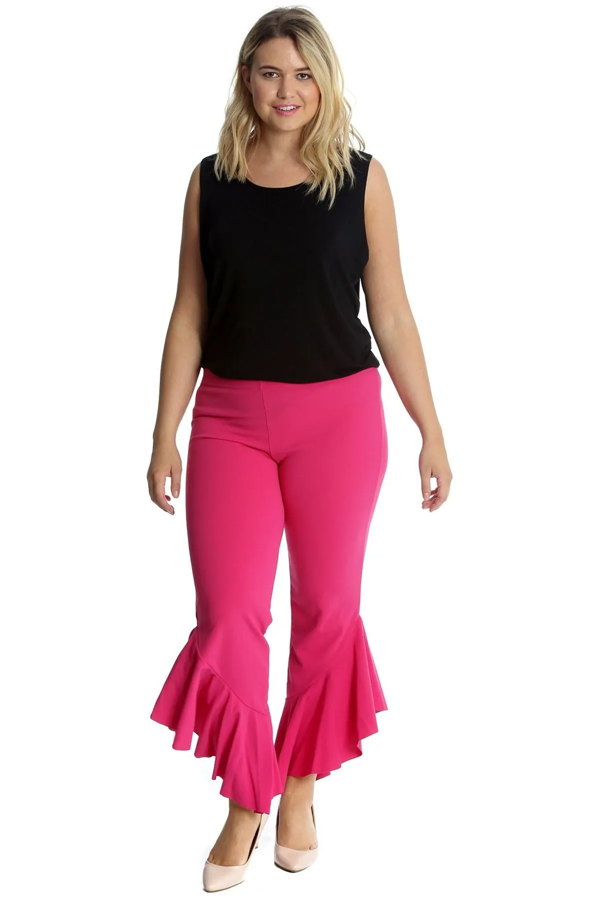 Frill Asymmetric Hem Plain Trousers