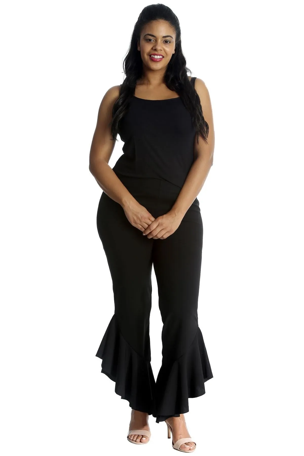 Frill Asymmetric Hem Plain Trousers