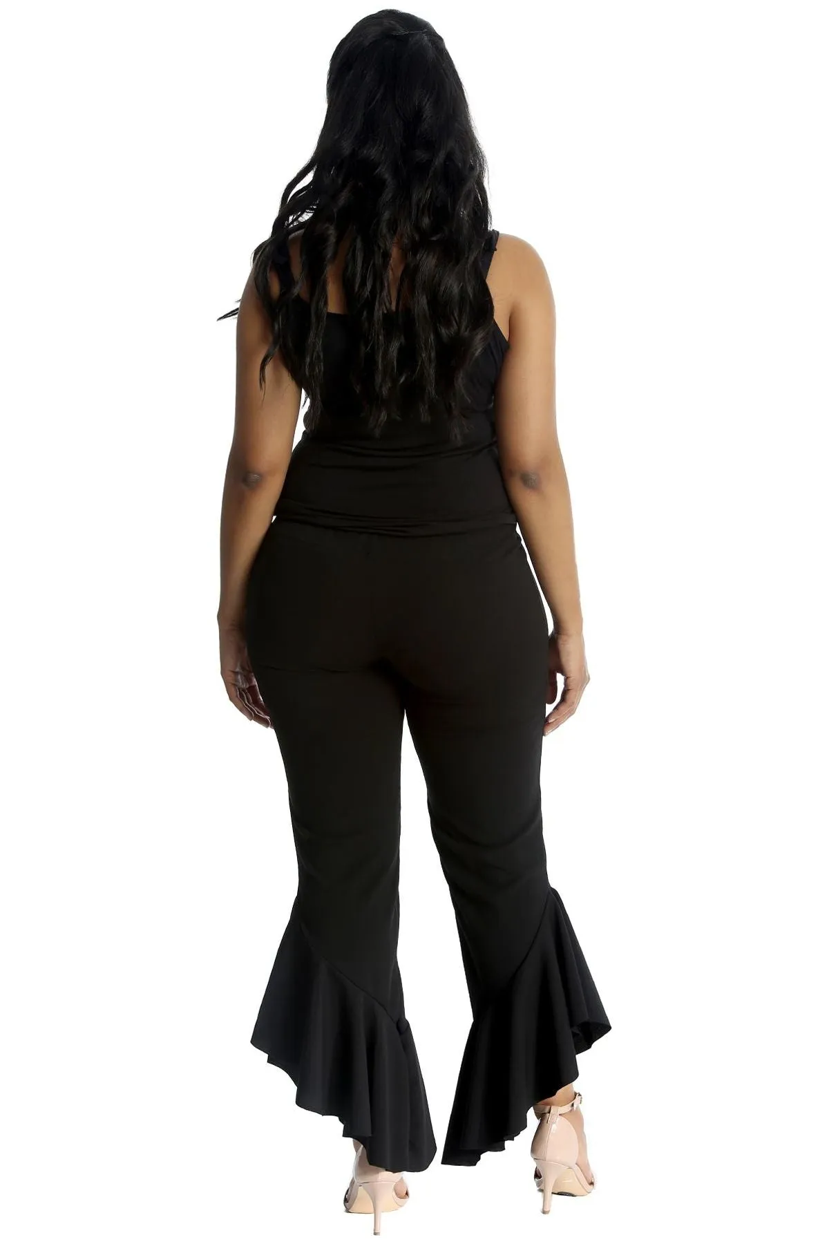 Frill Asymmetric Hem Plain Trousers