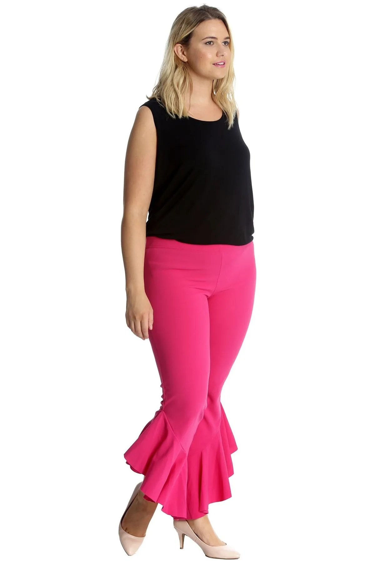 Frill Asymmetric Hem Plain Trousers