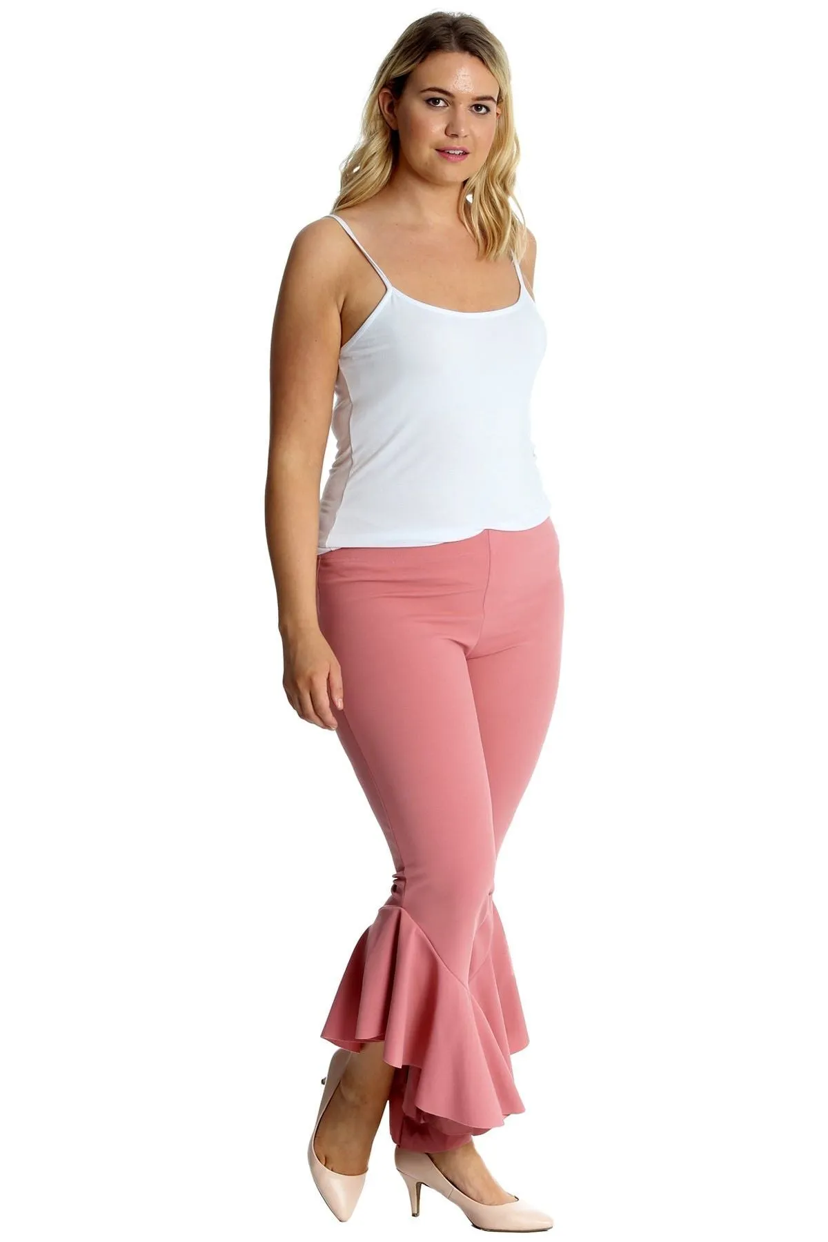 Frill Asymmetric Hem Plain Trousers
