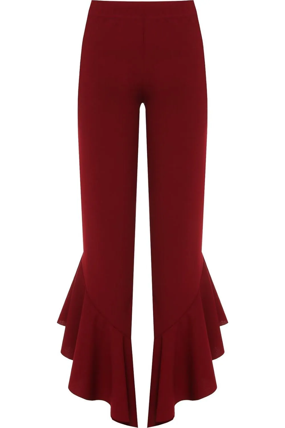 Frill Asymmetric Hem Plain Trousers