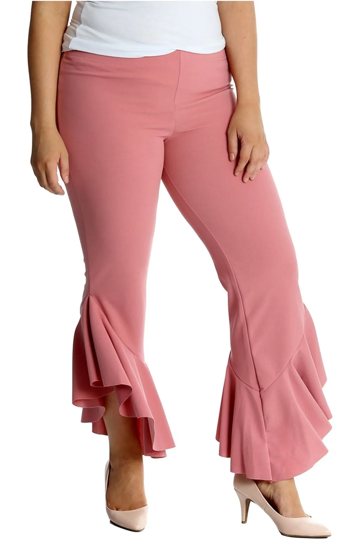 Frill Asymmetric Hem Plain Trousers