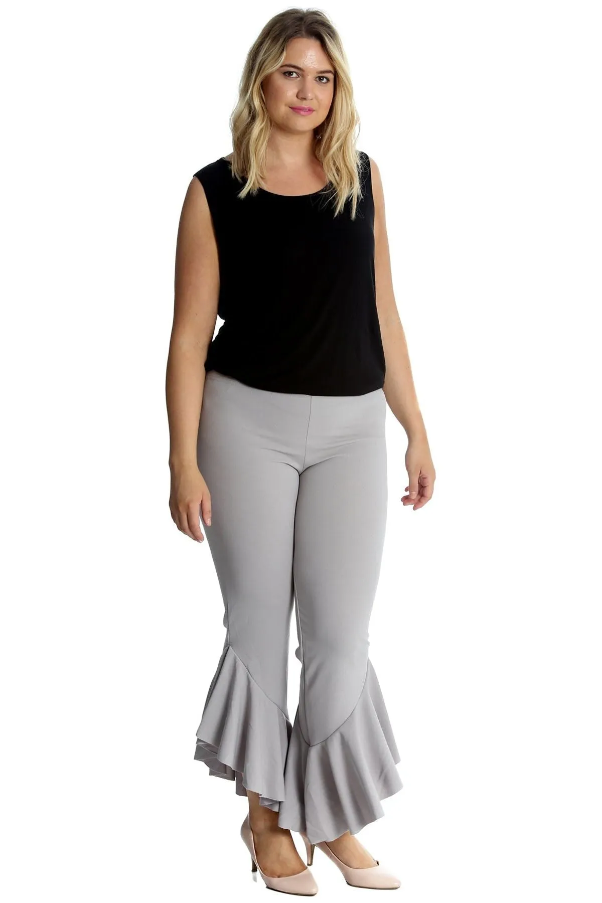 Frill Asymmetric Hem Plain Trousers
