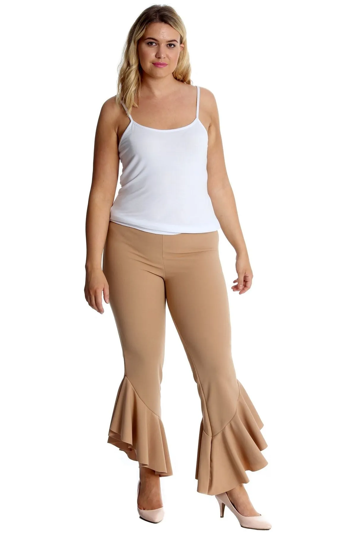 Frill Asymmetric Hem Plain Trousers