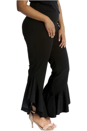 Frill Asymmetric Hem Plain Trousers