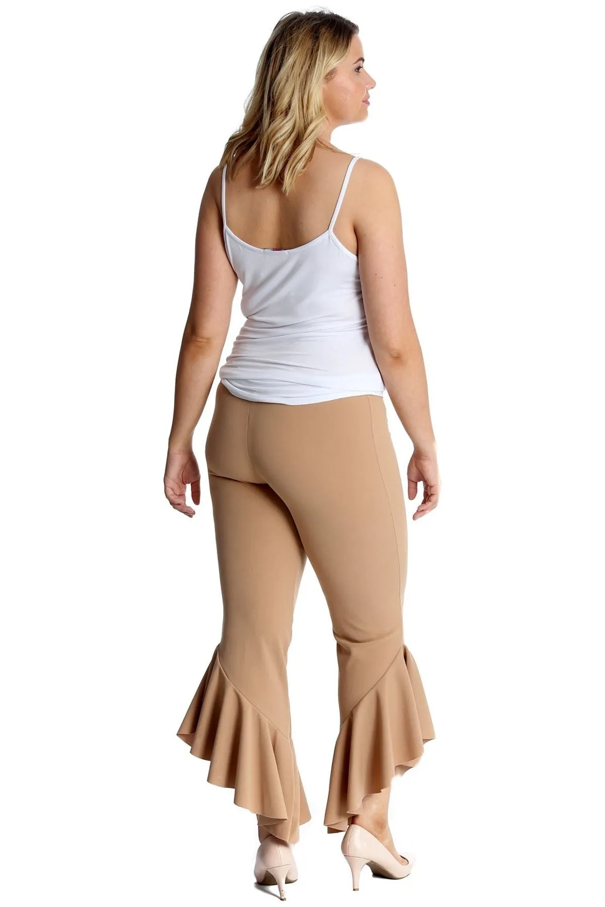 Frill Asymmetric Hem Plain Trousers