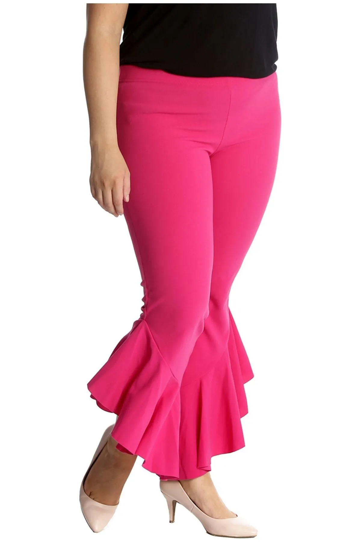 Frill Asymmetric Hem Plain Trousers