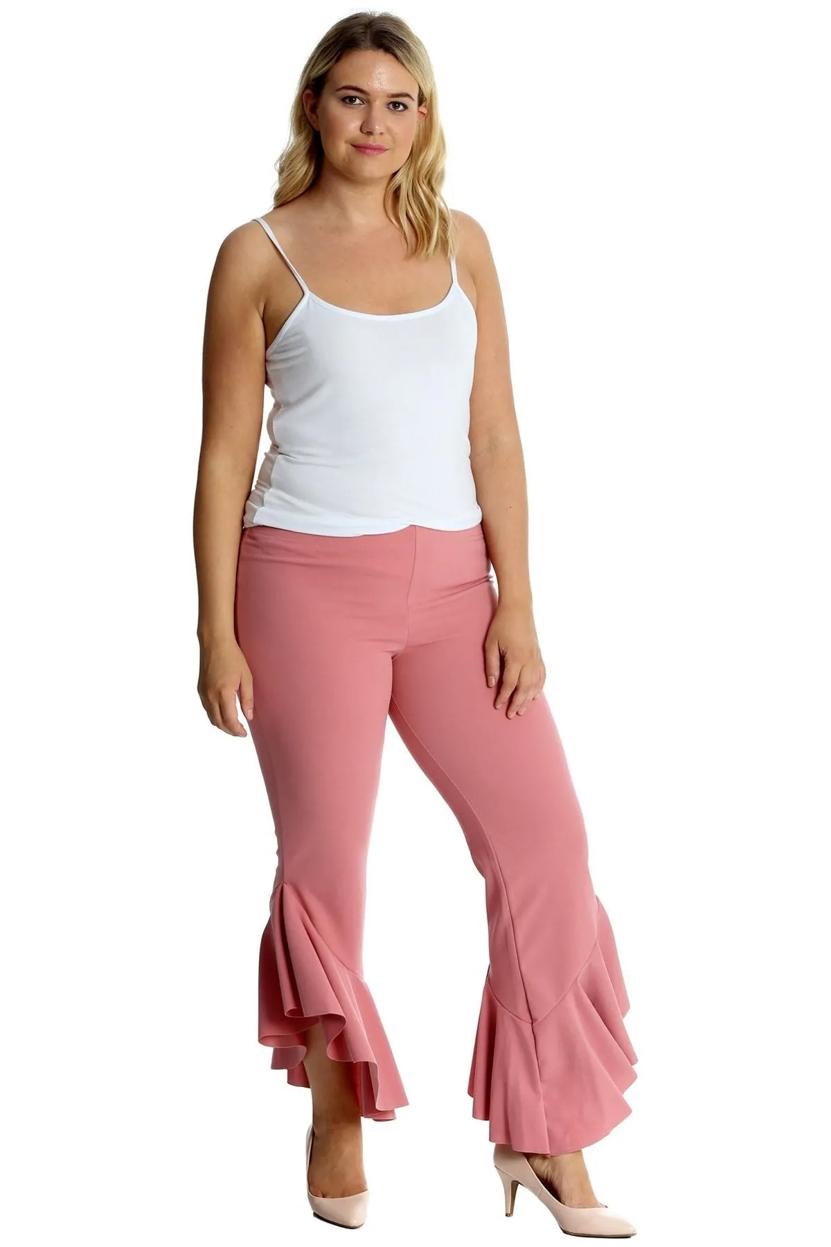 Frill Asymmetric Hem Plain Trousers