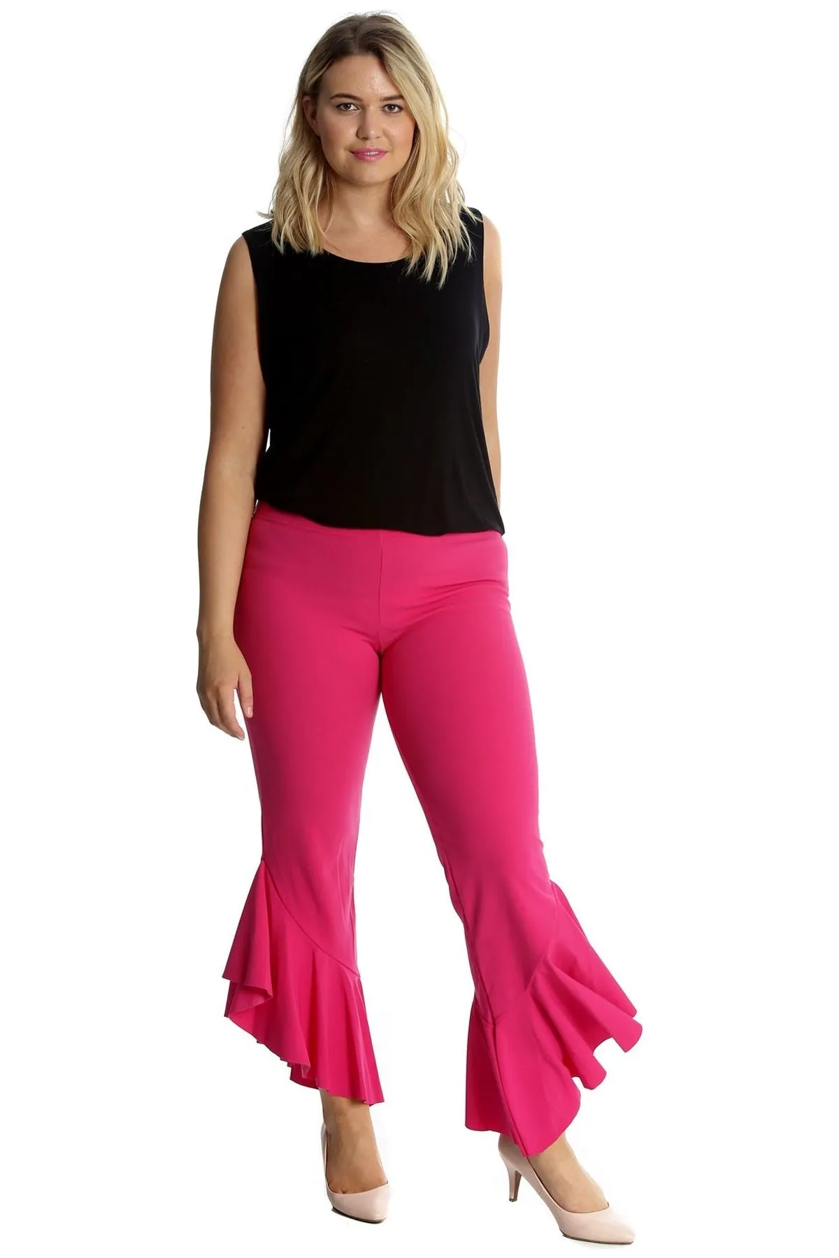 Frill Asymmetric Hem Plain Trousers