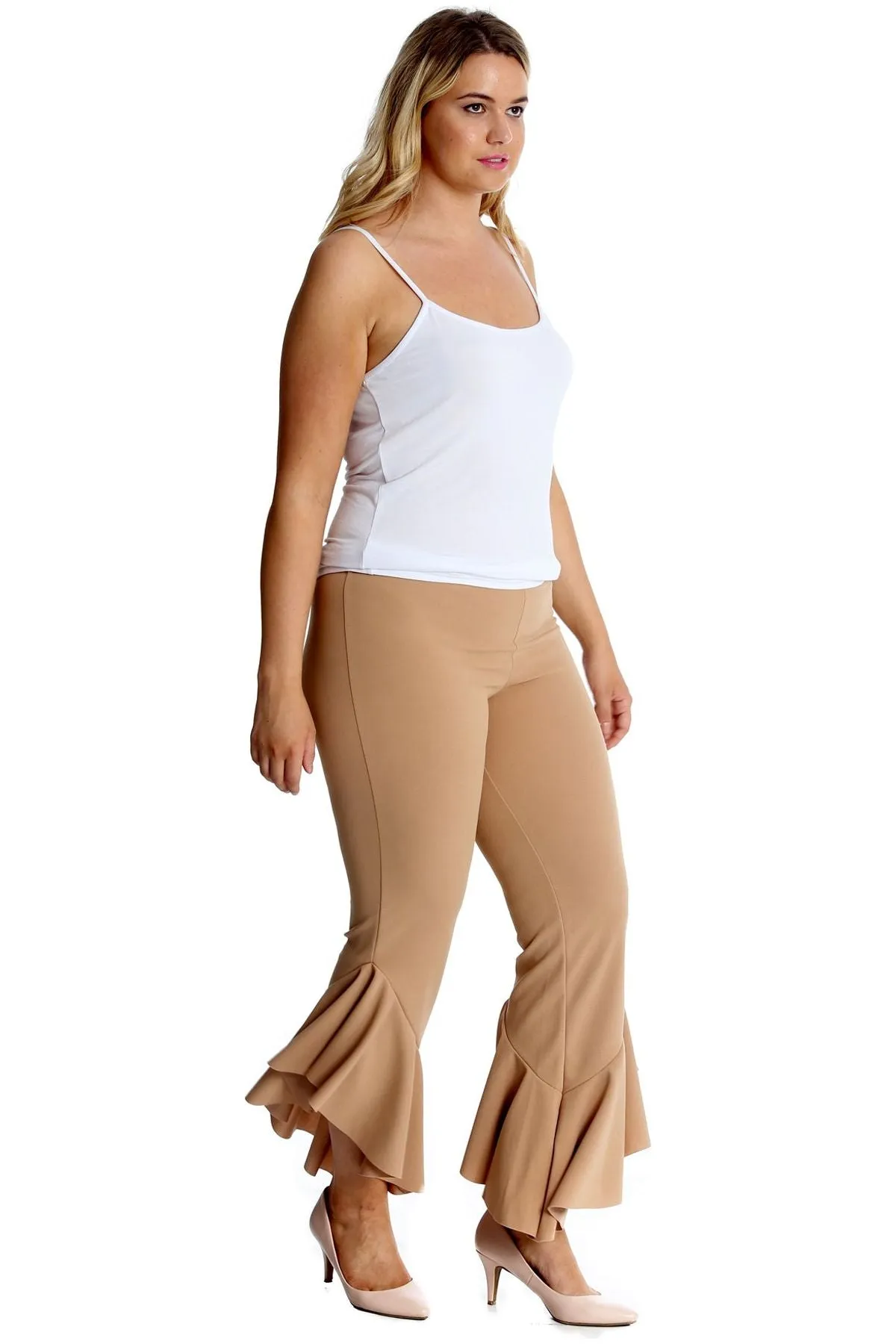 Frill Asymmetric Hem Plain Trousers