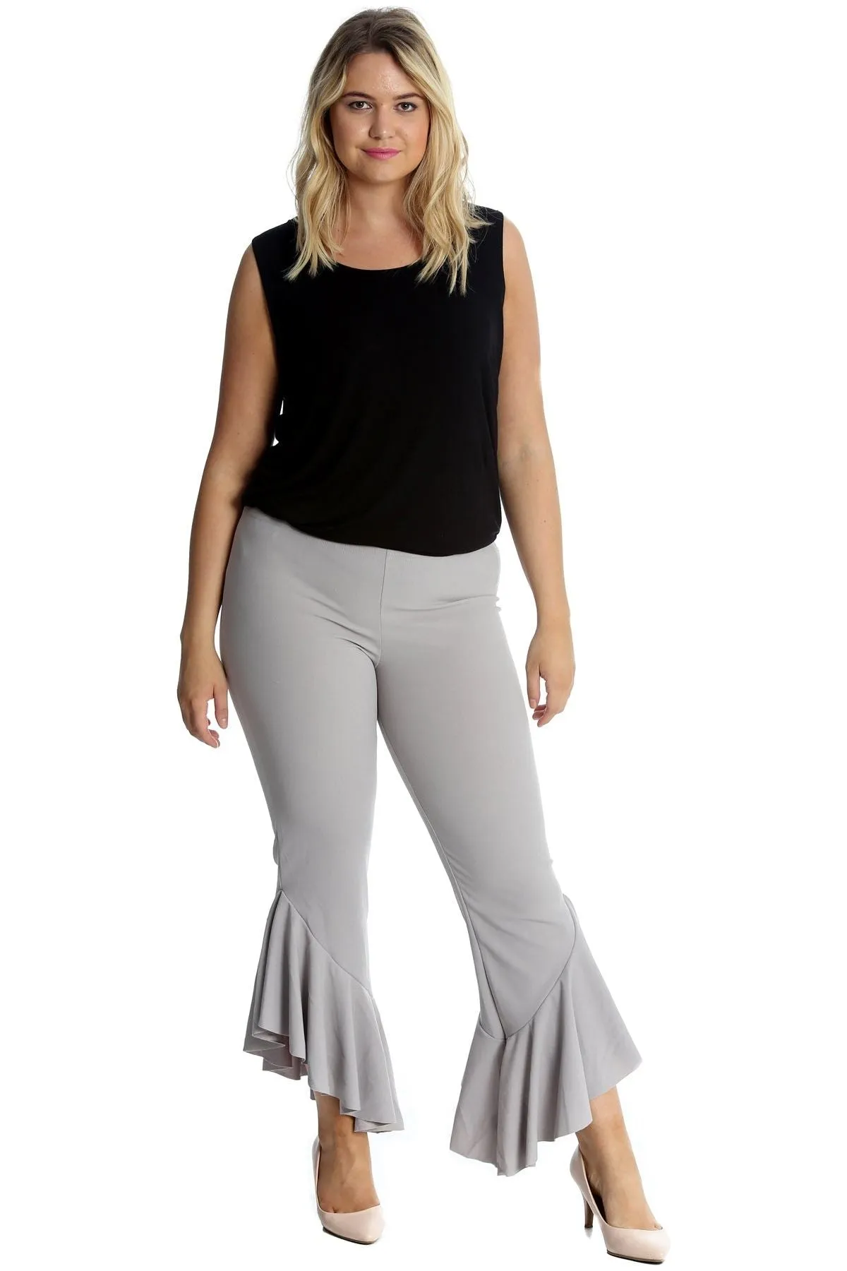 Frill Asymmetric Hem Plain Trousers