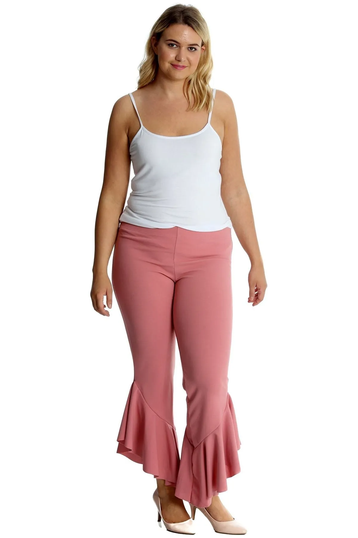 Frill Asymmetric Hem Plain Trousers