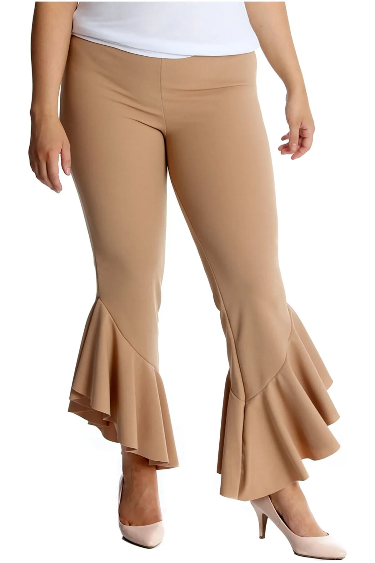 Frill Asymmetric Hem Plain Trousers