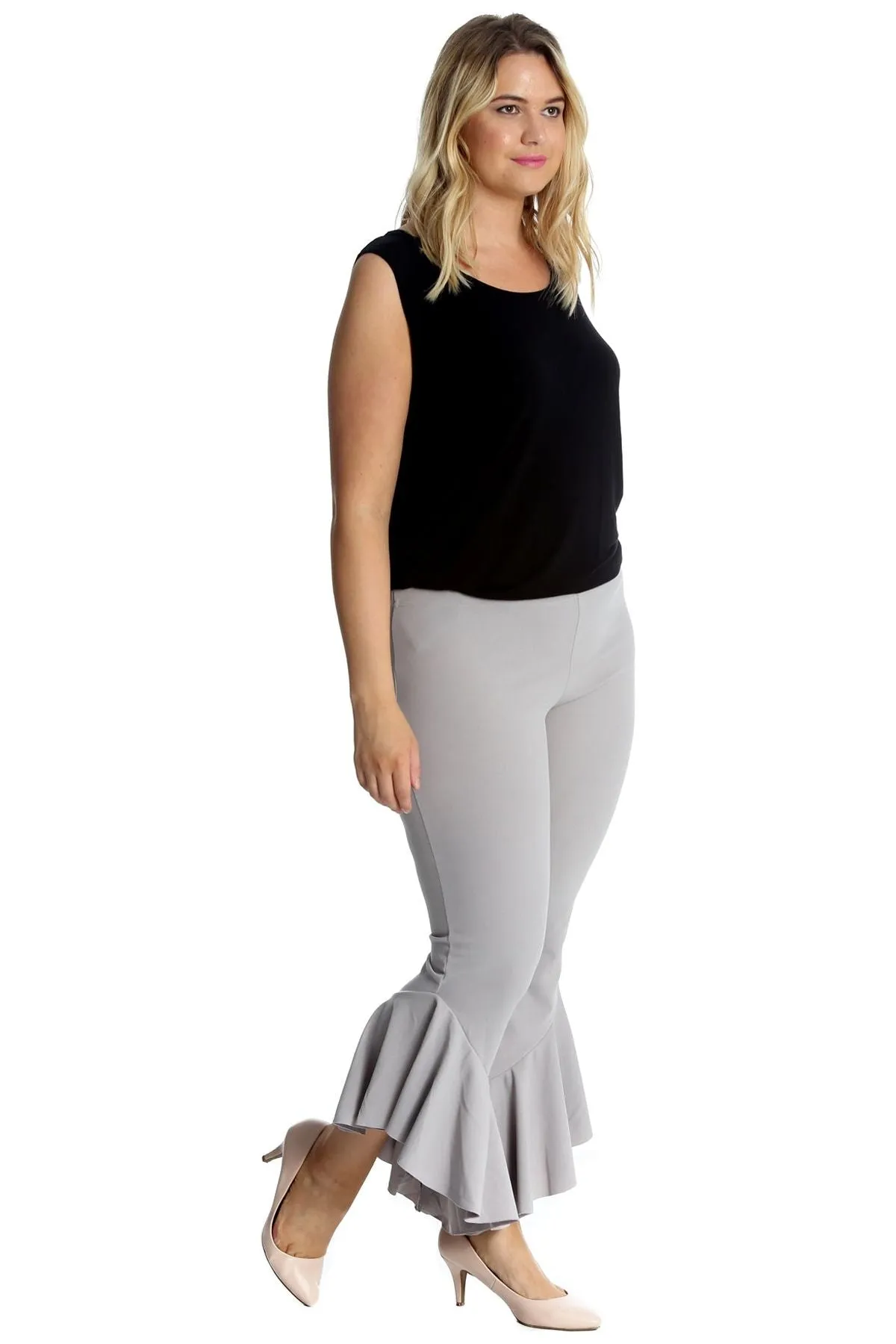 Frill Asymmetric Hem Plain Trousers