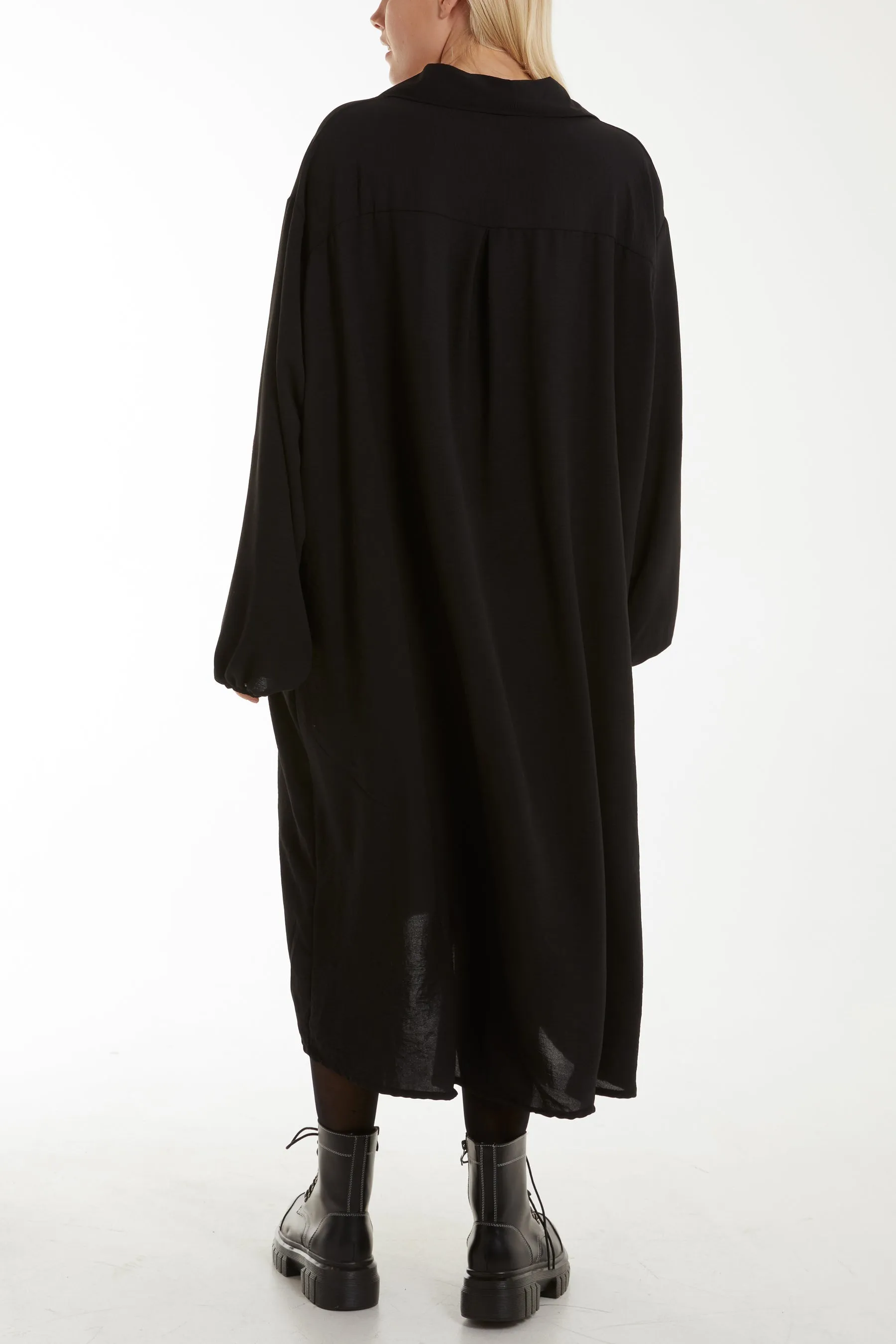 Front Flaps Long Sleeve Shirt Dress