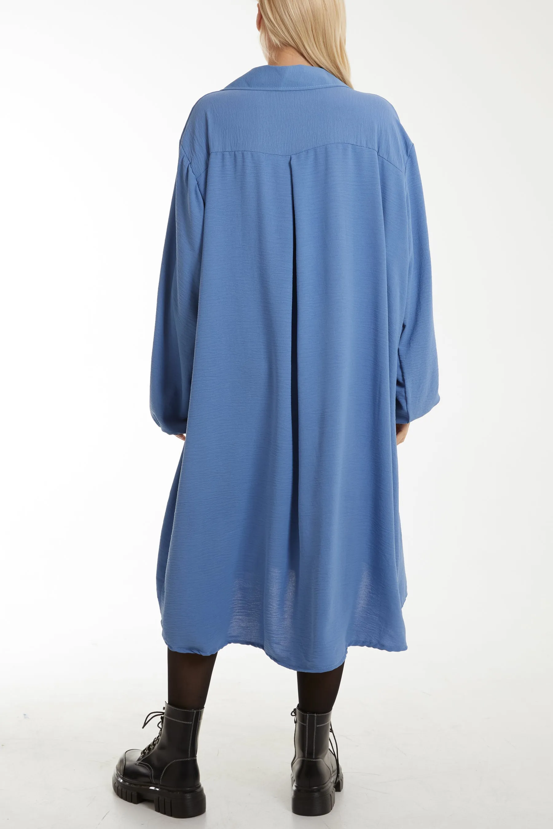 Front Flaps Long Sleeve Shirt Dress