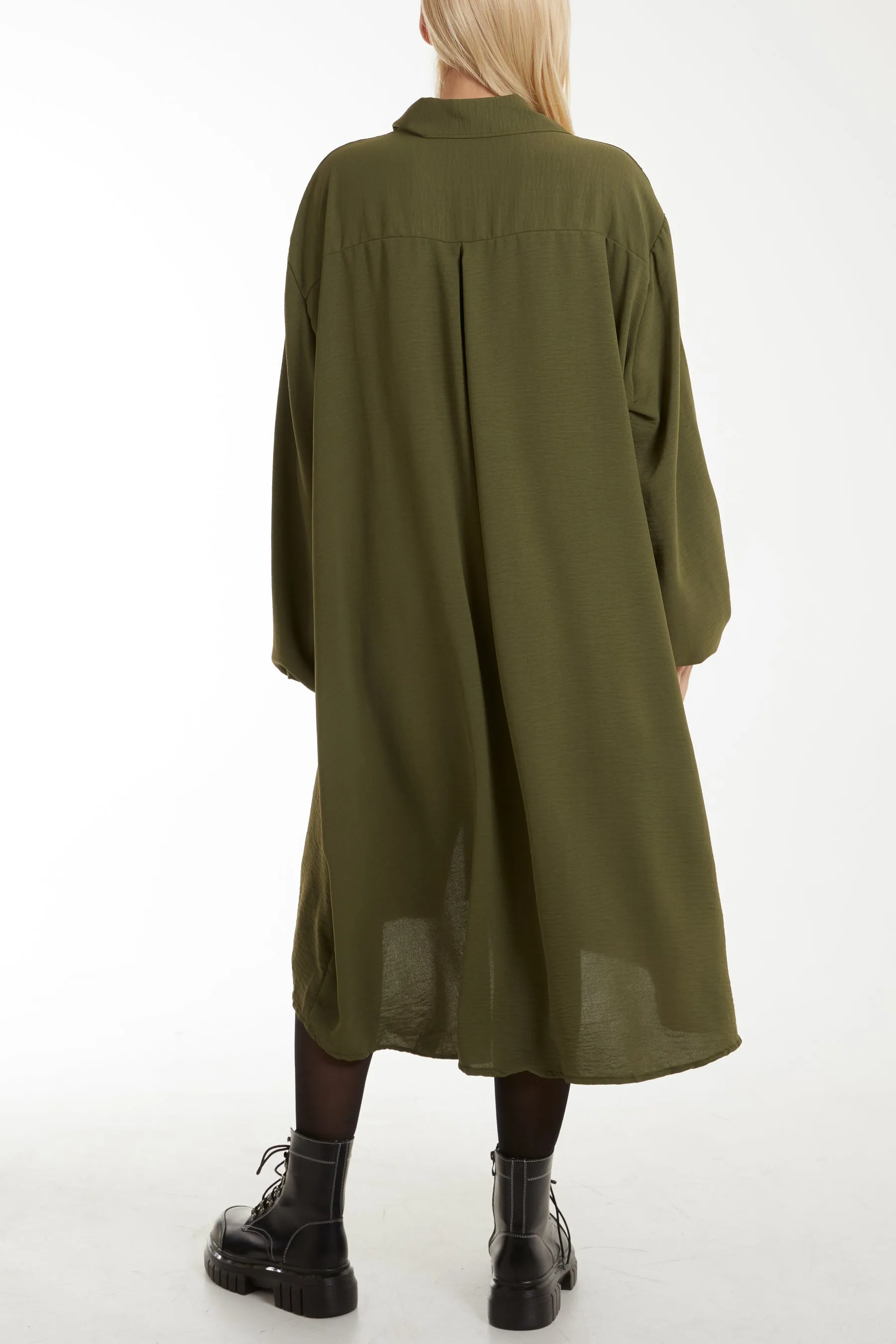 Front Flaps Long Sleeve Shirt Dress