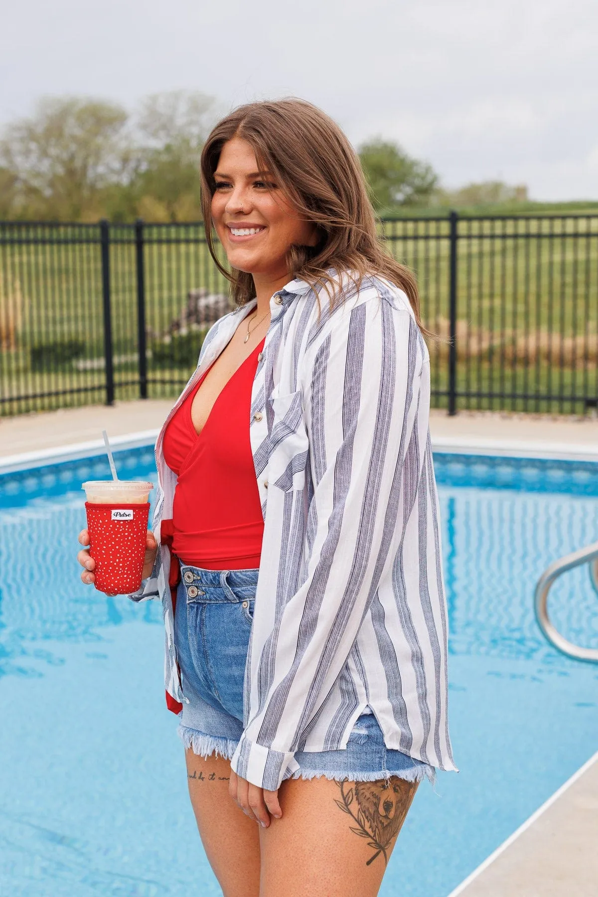 Full Of Pride Striped Button Up Top- Navy