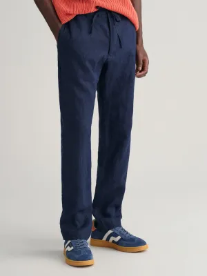 Gant Men Blue Relaxed Fit Solid Linen Trouser