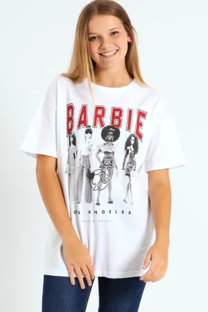 Girls Barbie Oversized Tee - White