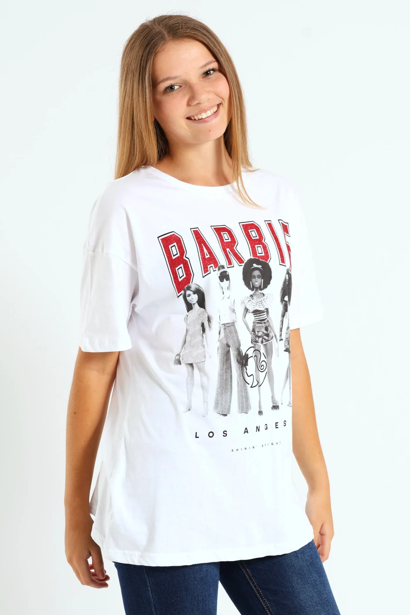 Girls Barbie Oversized Tee - White