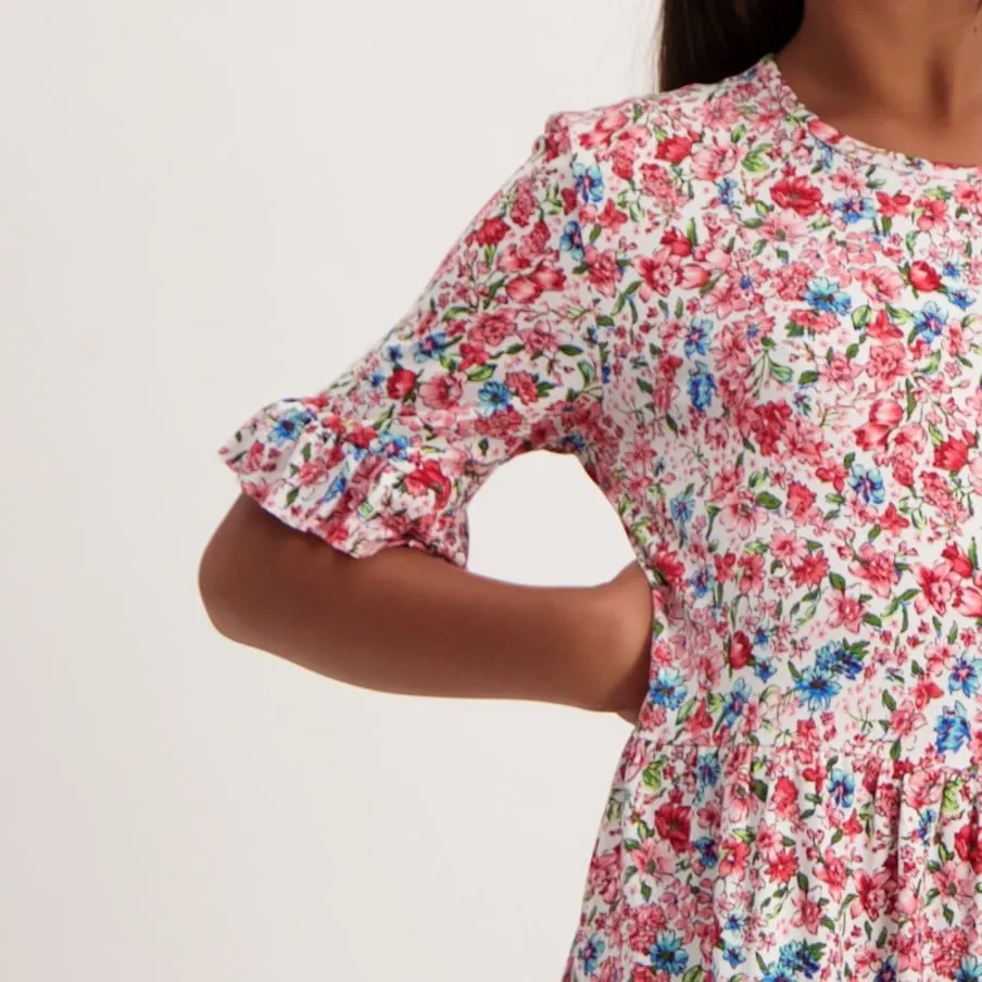 Girls Basic Tiered Dress Printed - Floral