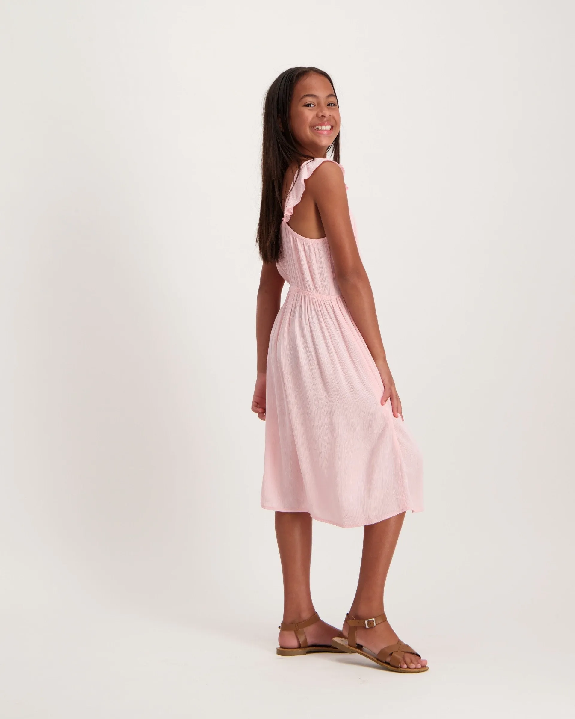 Girls Button Dress - Pink