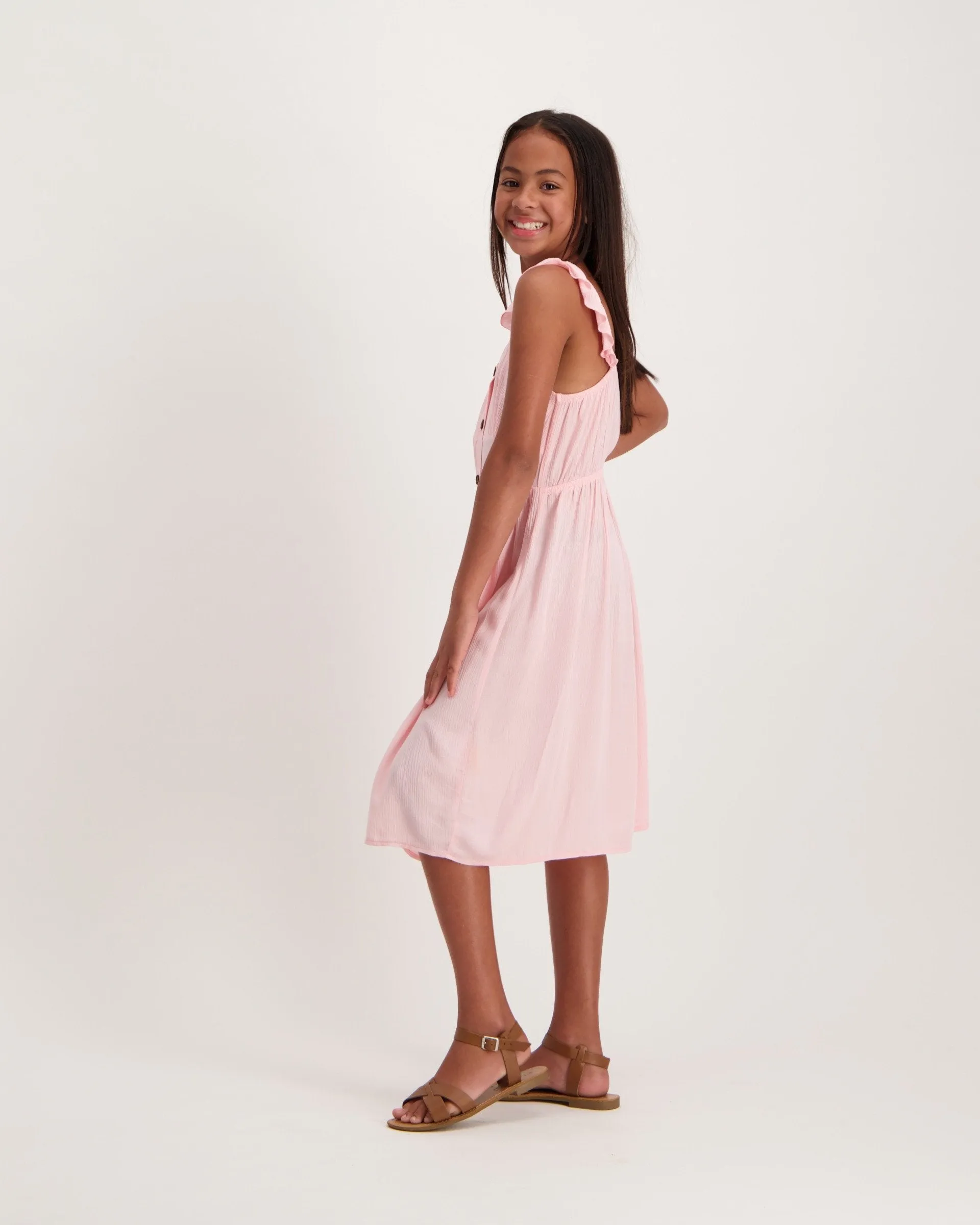 Girls Button Dress - Pink