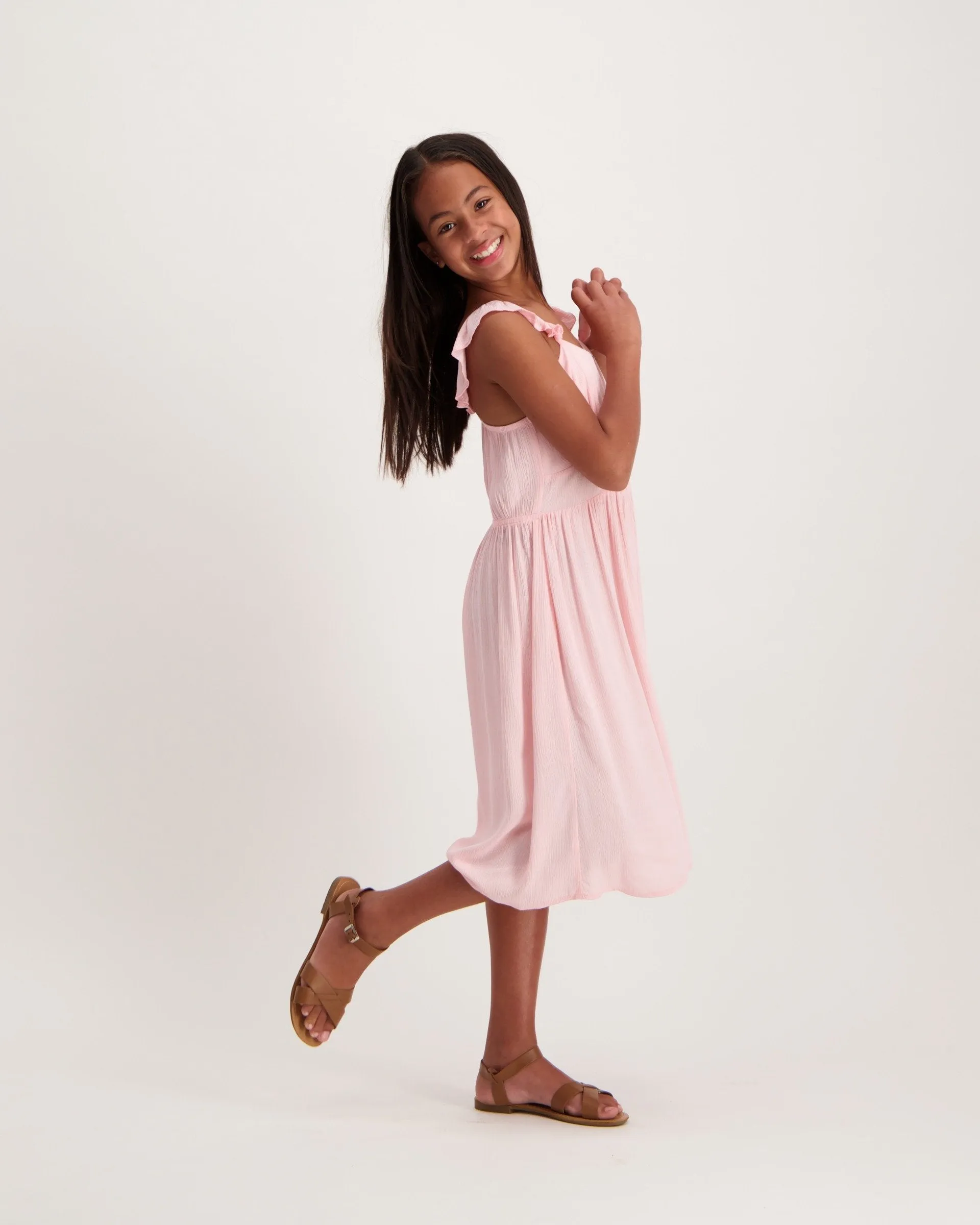 Girls Button Dress - Pink